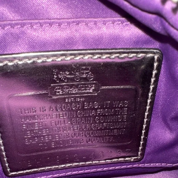 Rare Vintage Coach Black Leather Crossbody Bag with Silver Accents purple lining - Picture 5 of 10